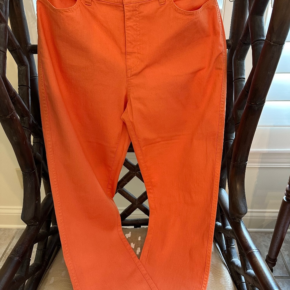 Lafayette 148 orange denim ankle jeans, size 8